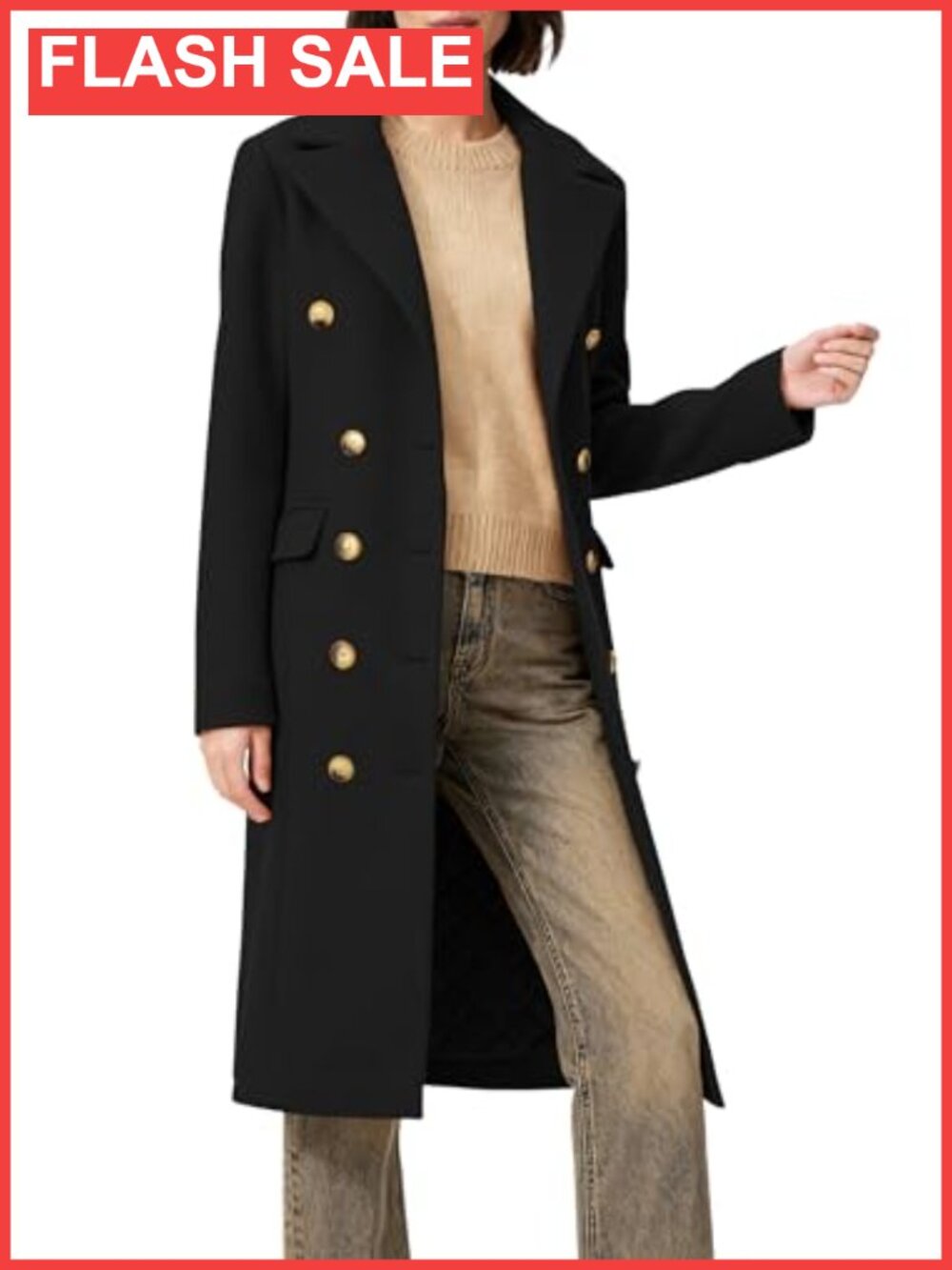 Women's Notch Lapel Double-Breasted Peacoat Winter Overcoat